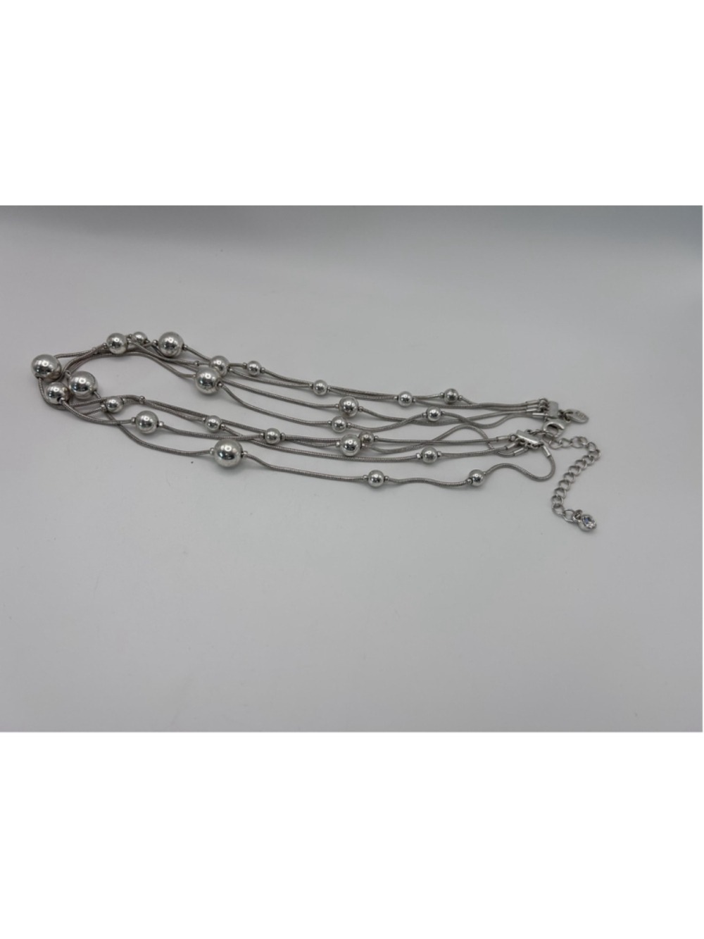 Necklace Silver Tone Layered Beaded Multi Strand Collar Lobster Clasp Statement - Picture 4 of 5